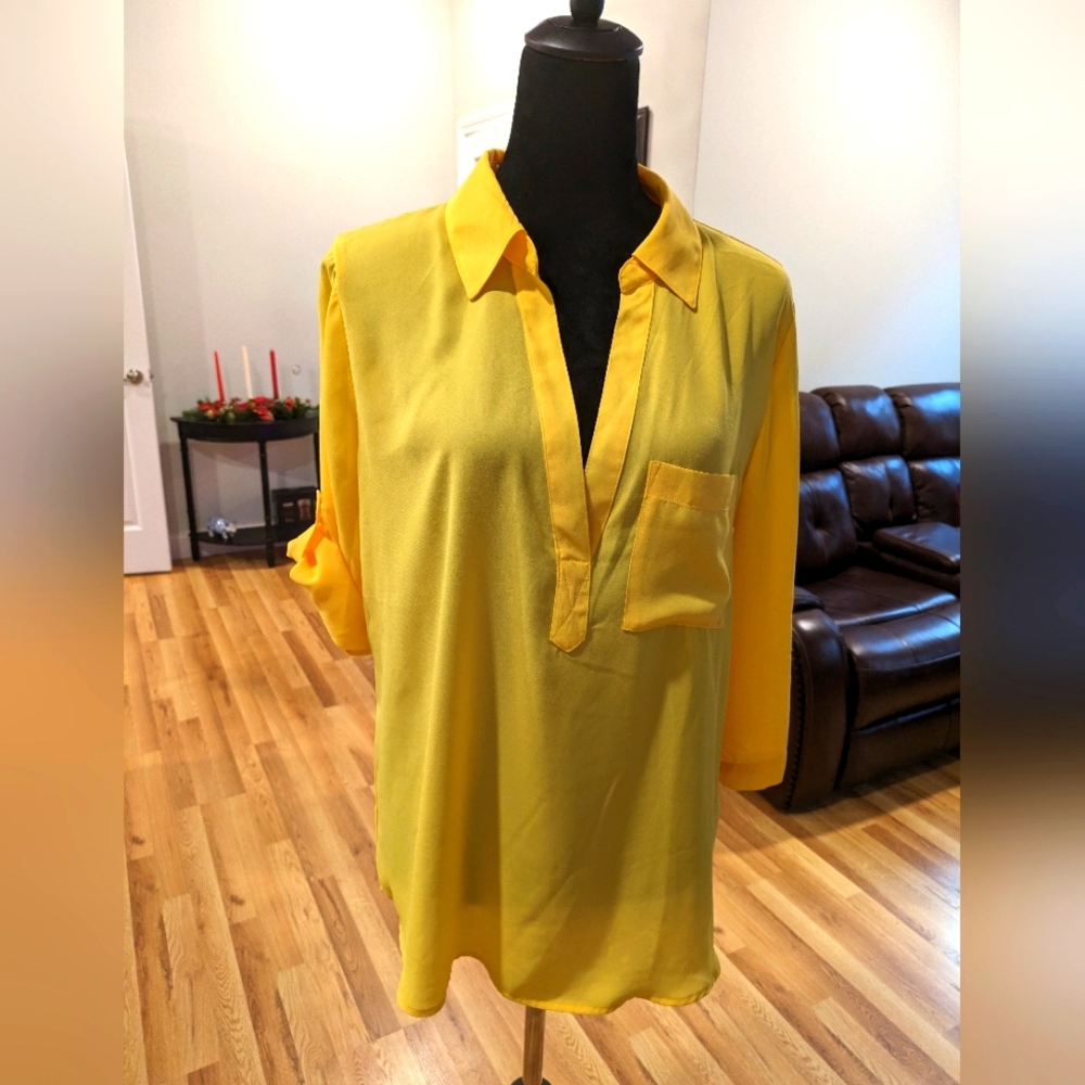 New York & Company Collor Yellow Long Sleeves Top Women's Size L - Picture 1 of 3